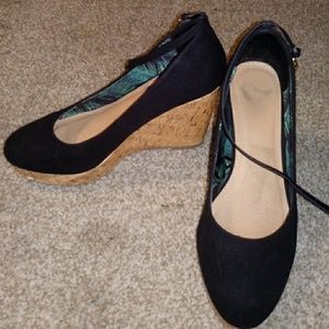 Black Report wedge heels with ankle strap